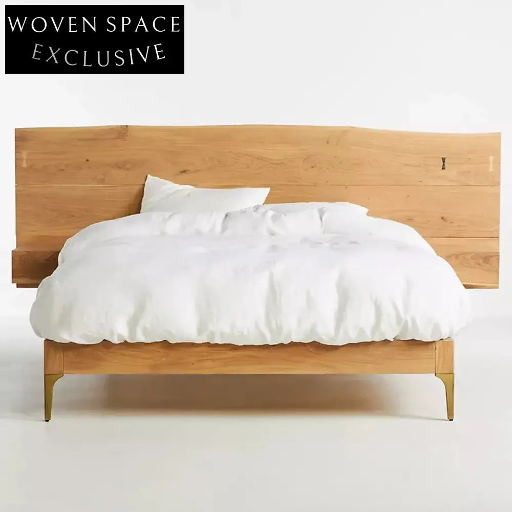 Nordic Oak Wood King Size Bed Frame - Modern Walnut Finish Bedroom Furniture