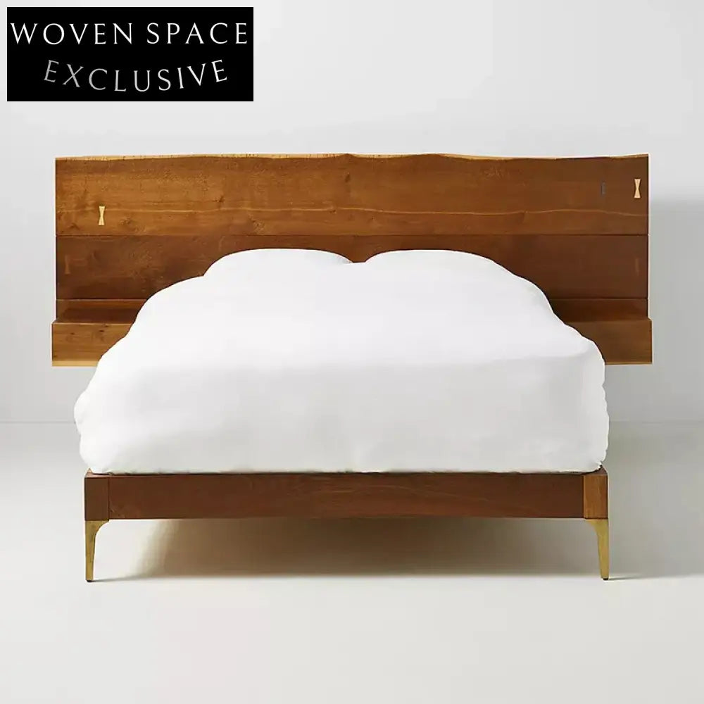 Nordic Oak Wood King Size Bed Frame - Modern Walnut Finish Bedroom Furniture