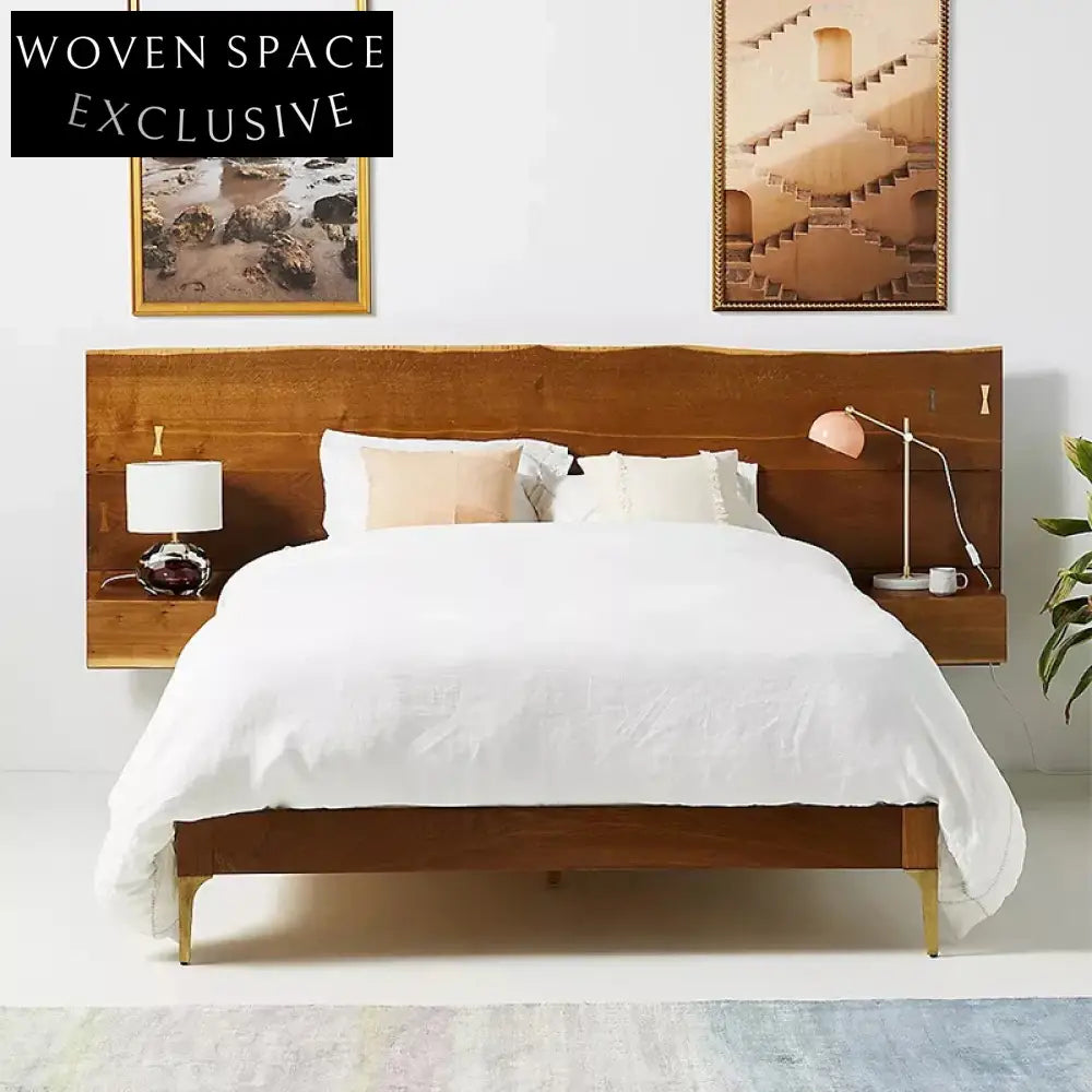 Nordic Oak Wood King Size Bed Frame - Modern Walnut Finish Bedroom Furniture