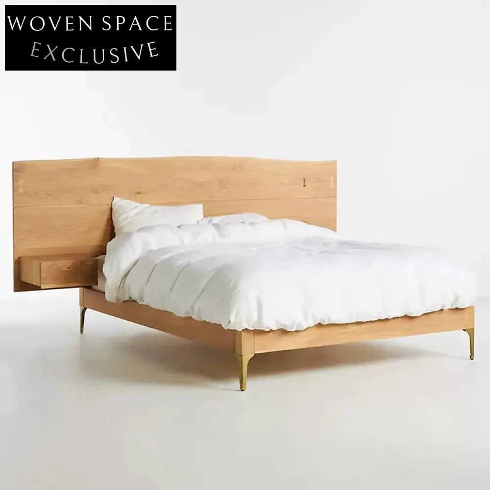 Nordic Oak Wood King Size Bed Frame - Modern Walnut Finish Bedroom Furniture