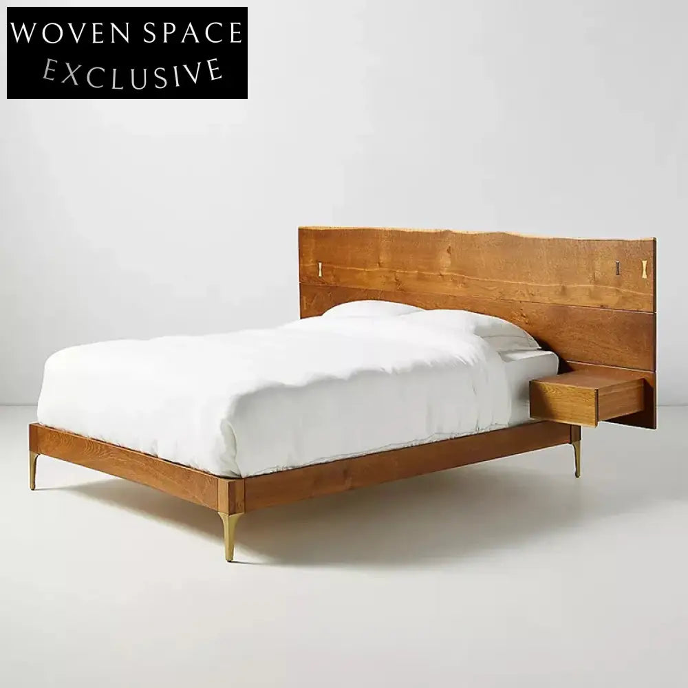 Nordic Oak Wood King Size Bed Frame - Modern Walnut Finish Bedroom Furniture