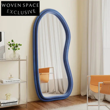 Nordic Peanut Shape Full-Length Mirror with Wood Upholstery Fabric Frame