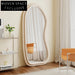 Nordic Peanut Shape Full-Length Mirror with Wood Upholstery Fabric Frame