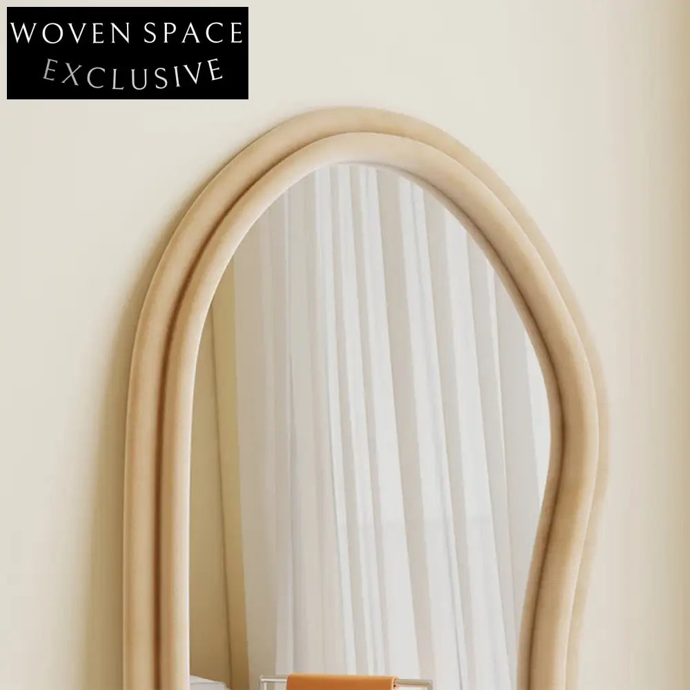 Nordic Peanut Shape Full-Length Mirror with Wood Upholstery Fabric Frame
