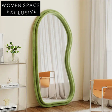 Nordic Peanut Shape Full-Length Mirror with Wood Upholstery Fabric Frame