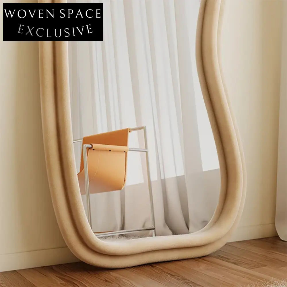 Nordic Peanut Shape Full-Length Mirror with Wood Upholstery Fabric Frame