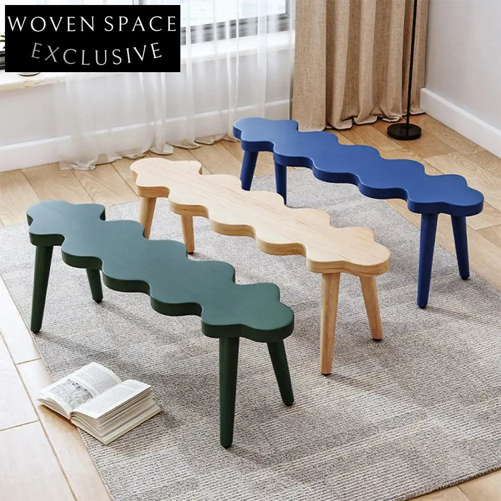 Nordic Pine Wood Foot Stool Ottoman, Durable Living Room Furniture Accent