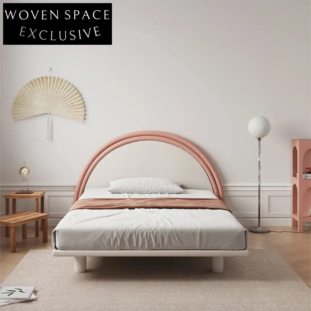 Nordic Rainbow Plush Upholstered Bed Frame White Solid Wood Modern Design