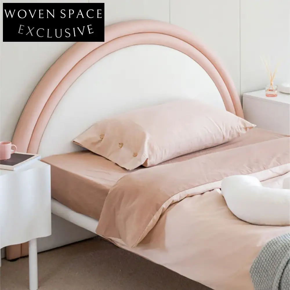 Nordic Rainbow Plush Upholstered Bed Frame White Solid Wood Modern Design