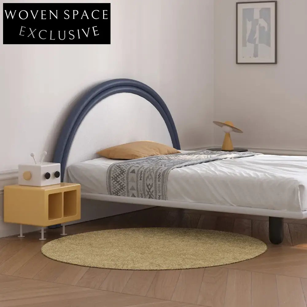 Nordic Rainbow Plush Upholstered Bed Frame White Solid Wood Modern Design