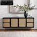 Nordic Rattan Solid Wood Sideboard TV Stand with 4 Doors for Living Room