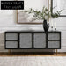 Nordic Rattan Solid Wood Sideboard TV Stand with 4 Doors for Living Room