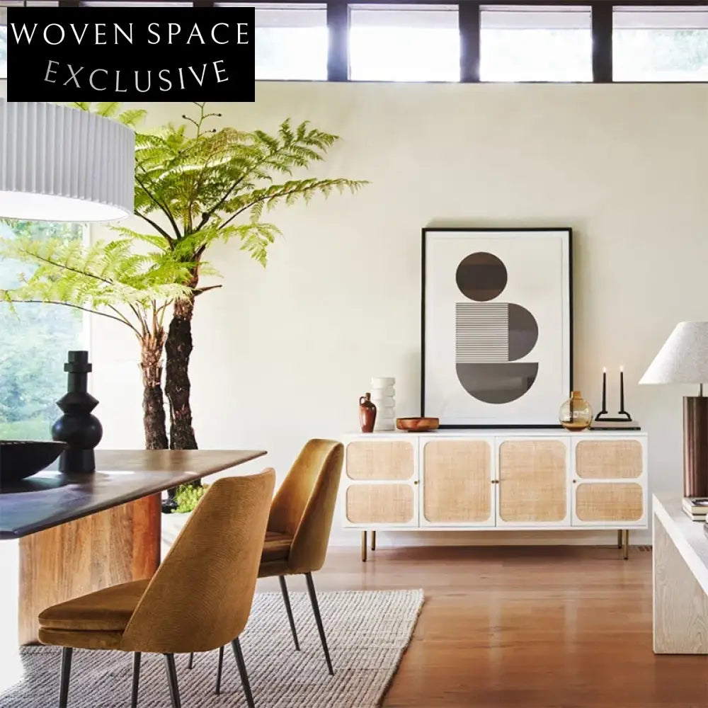 Nordic Rattan Solid Wood Sideboard TV Stand with 4 Doors for Living Room