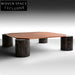 Nordic Red Travertine Stone Square Coffee Table with Wooden Base