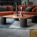 Nordic Red Travertine Stone Square Coffee Table with Wooden Base