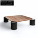 Nordic Red Travertine Stone Square Coffee Table with Wooden Base