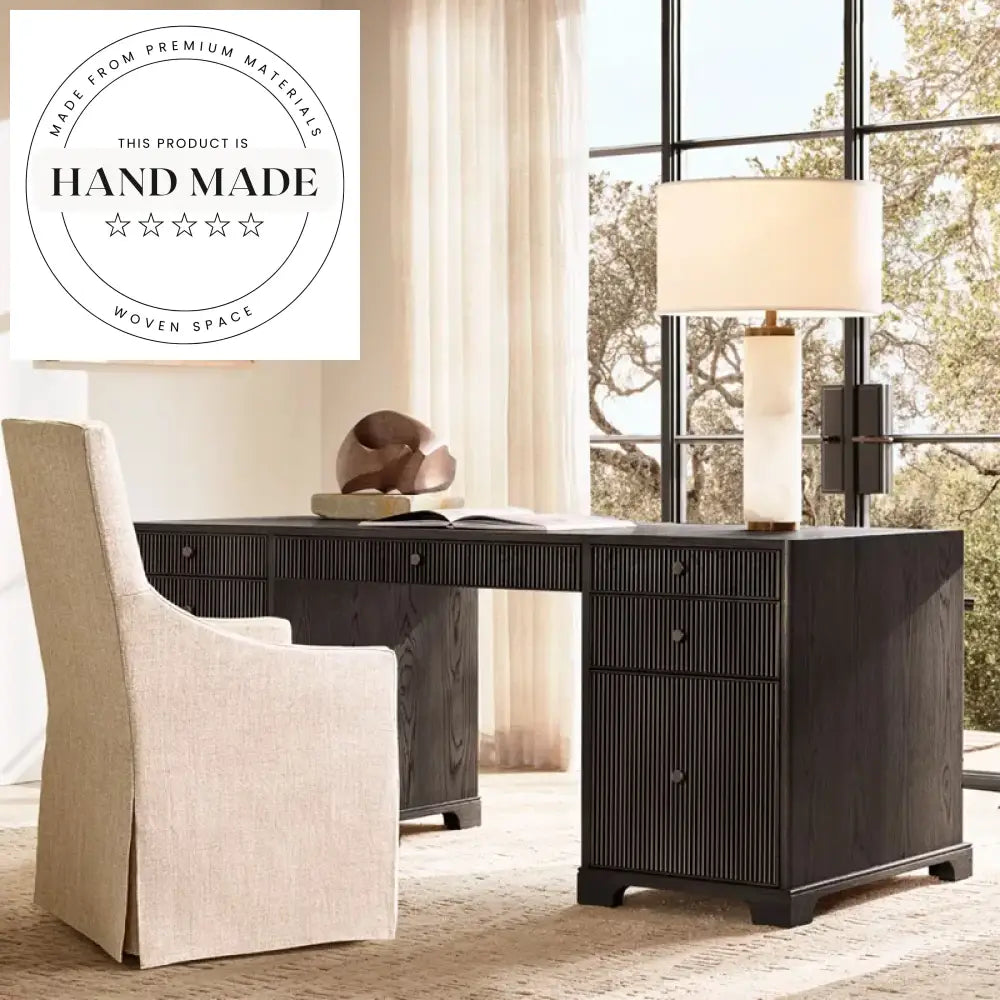 Nordic Reeded Solid Wood Rotary Secretaire Storage Executive Desk