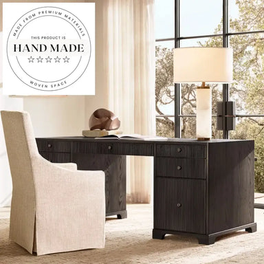 Nordic Reeded Solid Wood Rotary Secretaire Storage Executive Desk