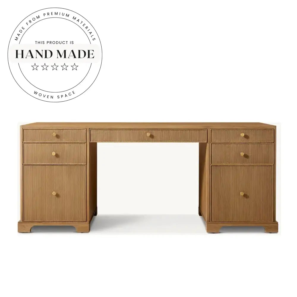 Nordic Reeded Solid Wood Rotary Secretaire Storage Executive Desk