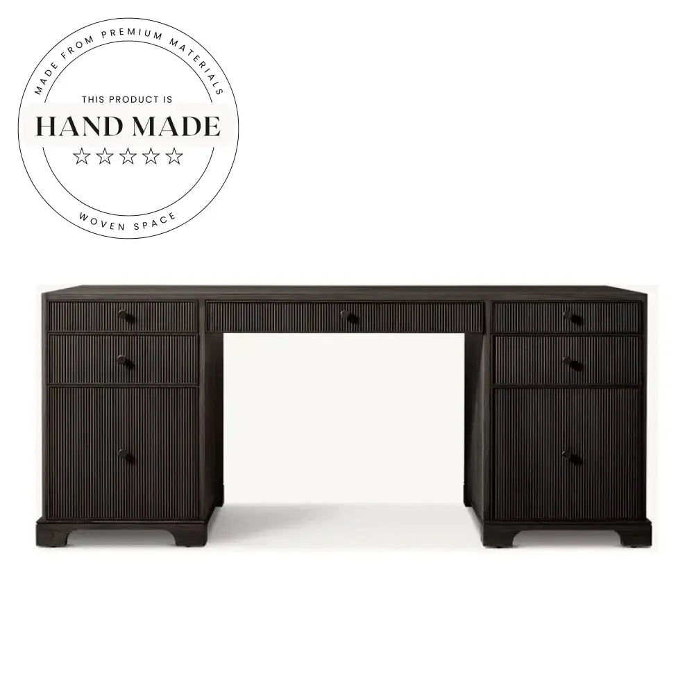 Nordic Reeded Solid Wood Rotary Secretaire Storage Executive Desk