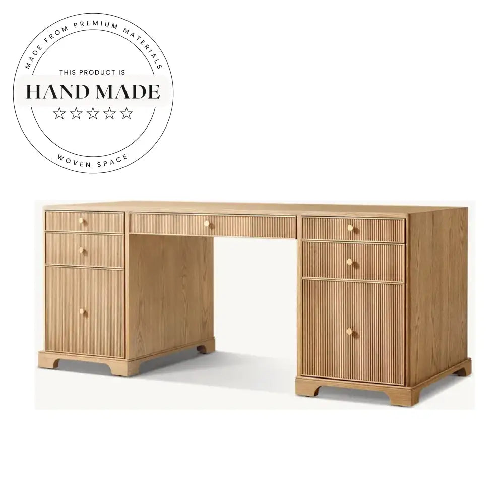 Nordic Reeded Solid Wood Rotary Secretaire Storage Executive Desk