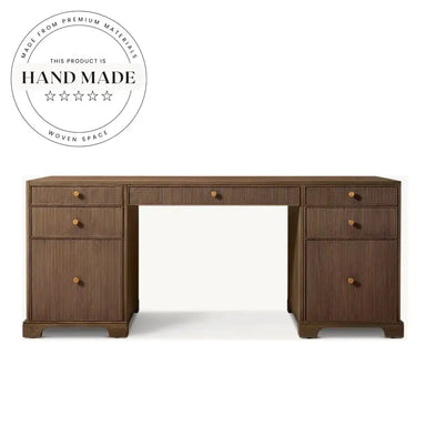 Nordic Reeded Solid Wood Rotary Secretaire Storage Executive Desk