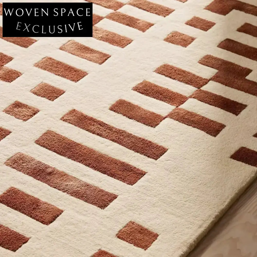 Nordic Retro Luxury Plaid Geometric Area Rug - Handmade Custom Cut Pile