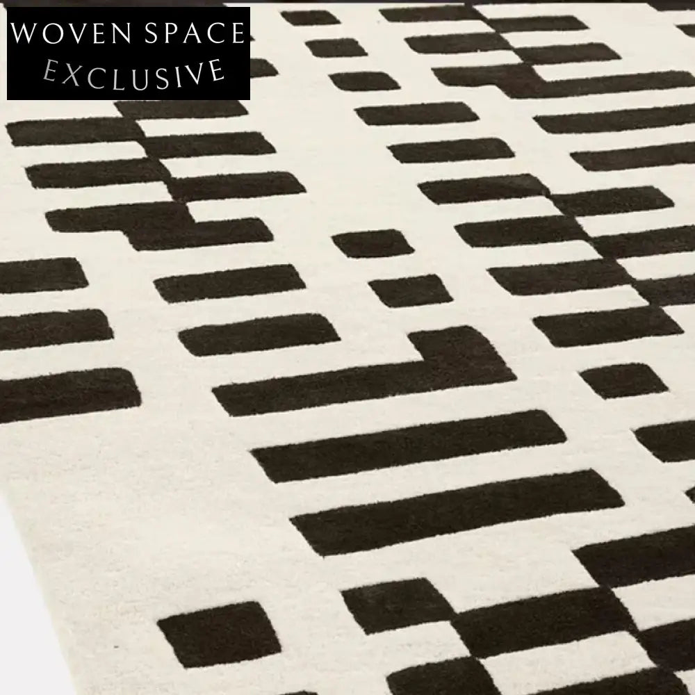 Nordic Retro Luxury Plaid Geometric Area Rug - Handmade Custom Cut Pile
