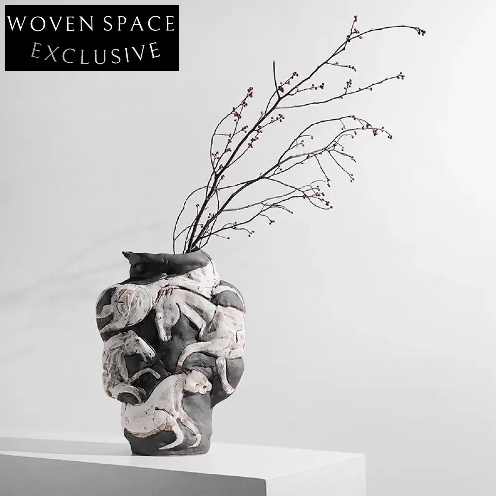 Nordic Retro Narrow Neck White Ceramic Tabletop Flower Decoration Vase