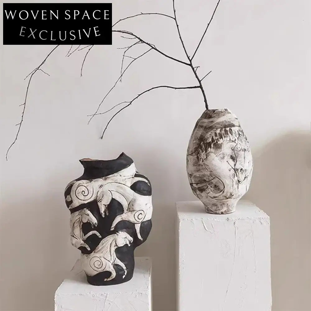 Nordic Retro Narrow Neck White Ceramic Tabletop Flower Decoration Vase