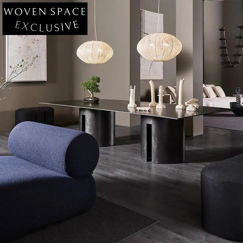 Nordic Retro Slate Top Dining Table with Stainless Steel Leg