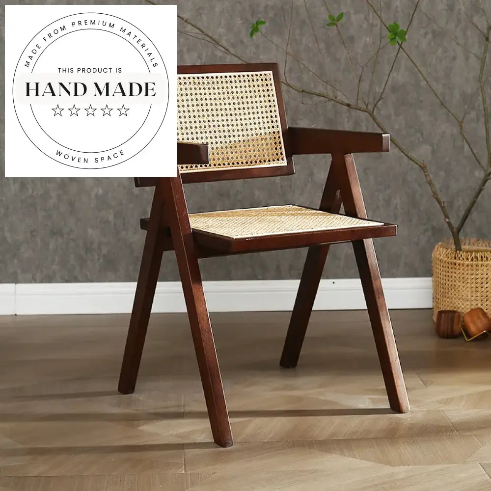 Nordic Retro Solid Wood and Natural Rattan Modern Dining Chair