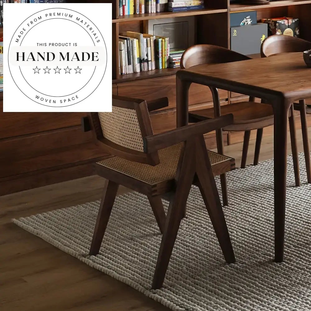 Nordic Retro Solid Wood and Natural Rattan Modern Dining Chair