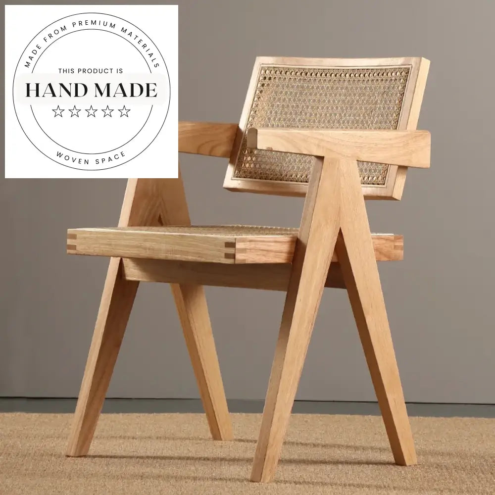 Nordic Retro Solid Wood and Natural Rattan Modern Dining Chair