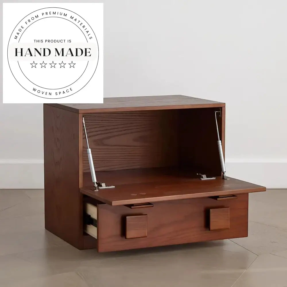 Nordic Retro Solid Wood Mirrored Drawer Accent Bedside Table