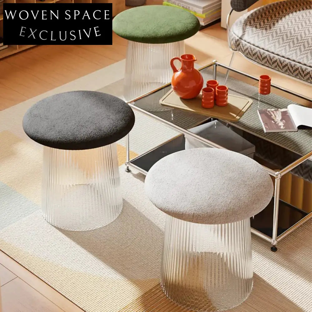 Nordic Round Fabric Ottoman Stool, Durable Plastic Base, Home Furniture