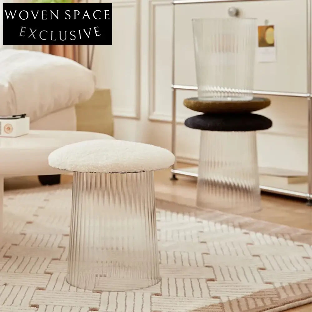 Nordic Round Fabric Ottoman Stool, Durable Plastic Base, Home Furniture