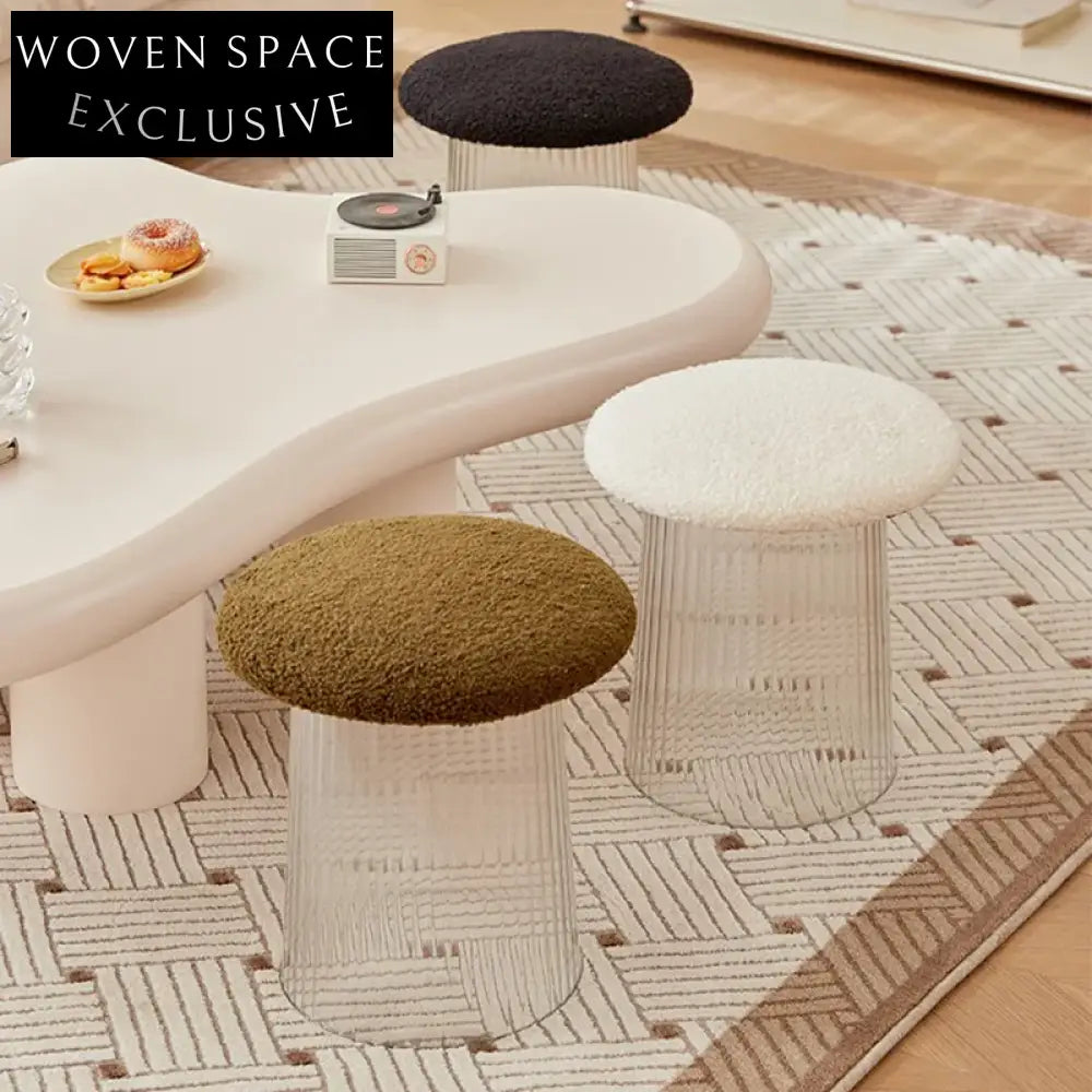 Nordic Round Fabric Ottoman Stool, Durable Plastic Base, Home Furniture