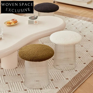 Nordic Round Fabric Ottoman Stool, Durable Plastic Base, Home Furniture