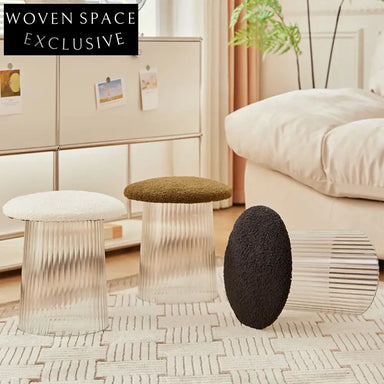 Nordic Round Fabric Ottoman Stool, Durable Plastic Base, Home Furniture