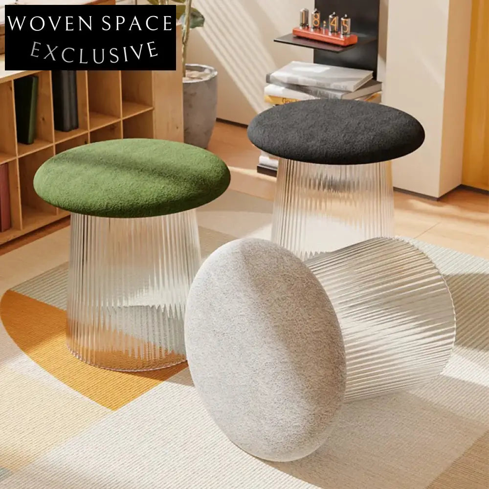 Nordic Round Fabric Ottoman Stool, Durable Plastic Base, Home Furniture