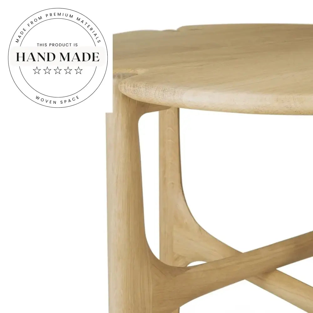 Nordic Round Solid Oak Wood Side Coffee Table