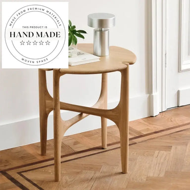 Nordic Round Solid Oak Wood Side Coffee Table