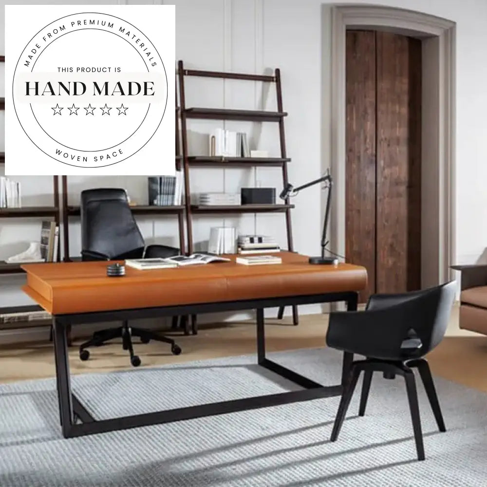 Nordic Saddle Leather Modern Solid Wood Study Office Desk