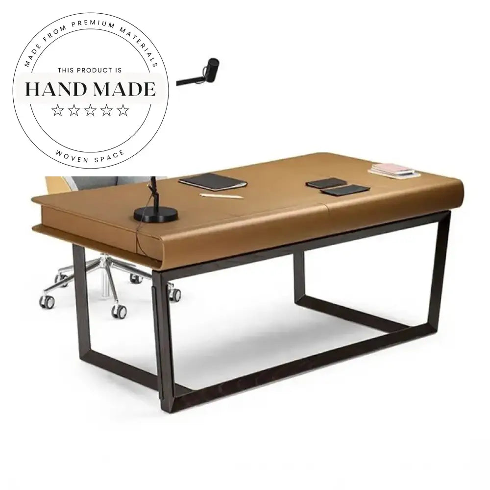 Nordic Saddle Leather Modern Solid Wood Study Office Desk