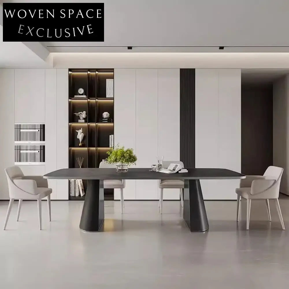 Nordic Slate Top Dining Table, Stainless Steel Base, Modern Home Furniture