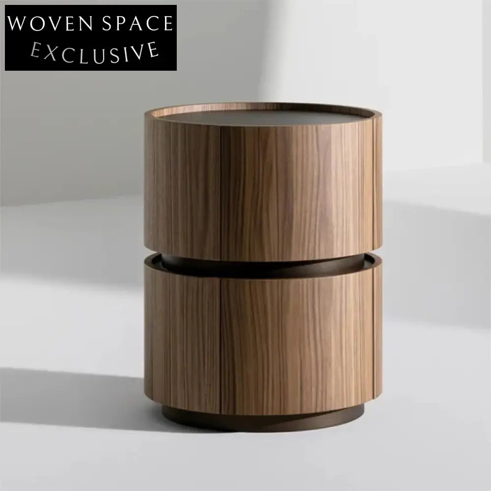 Nordic Solid Ash Wood Round Nightstand with Two Storage Drawers for Bedroom