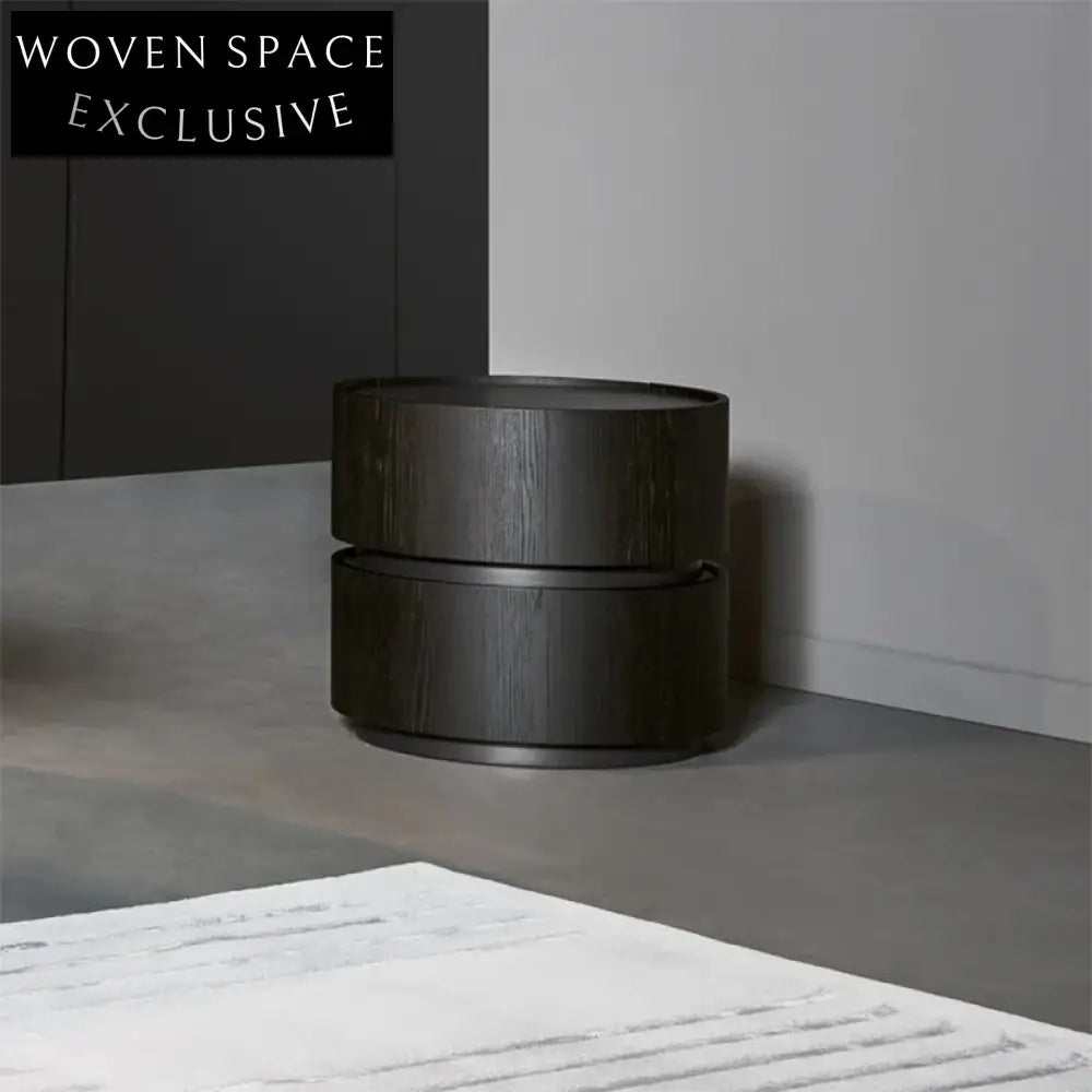 Nordic Solid Ash Wood Round Nightstand with Two Storage Drawers for Bedroom