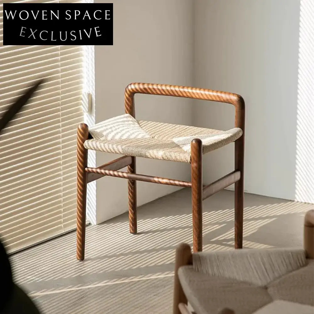 Nordic Solid Beech Wood Frame Rope Seat Dining Chair for Modern Homes