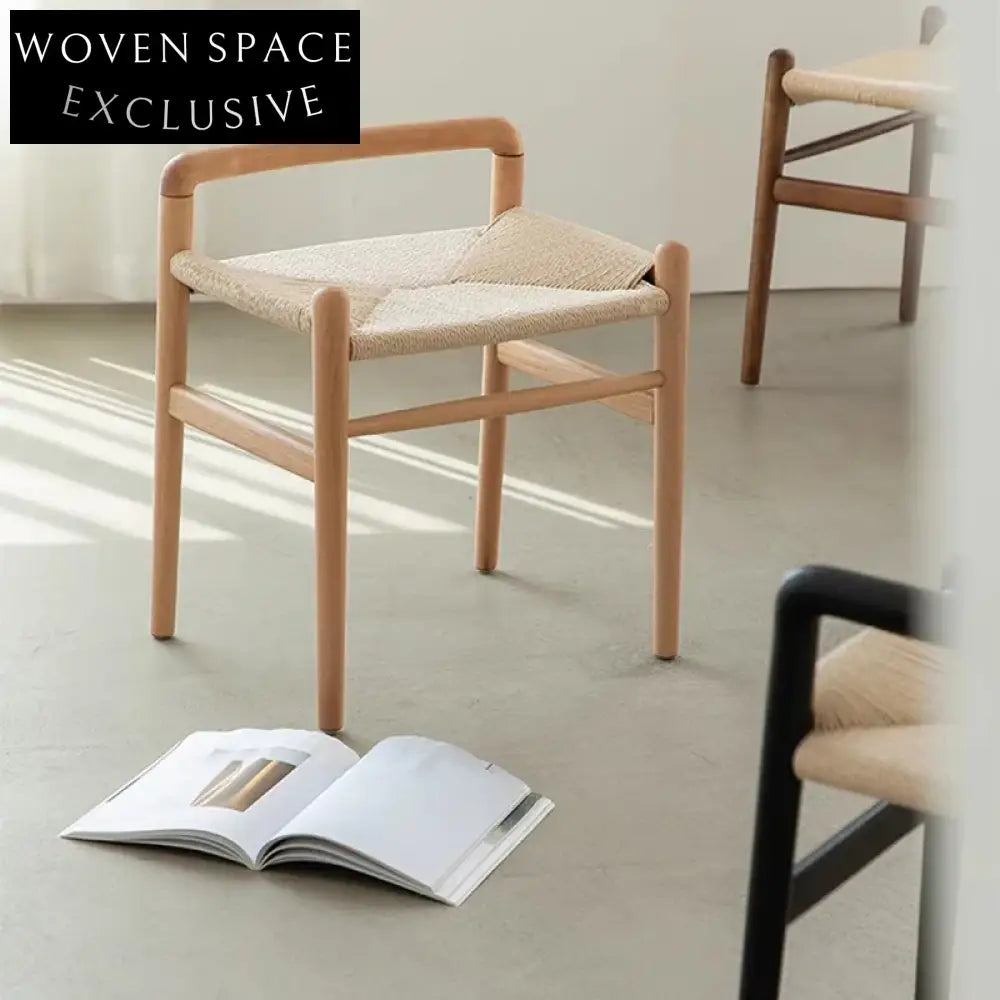 Nordic Solid Beech Wood Frame Rope Seat Dining Chair for Modern Homes